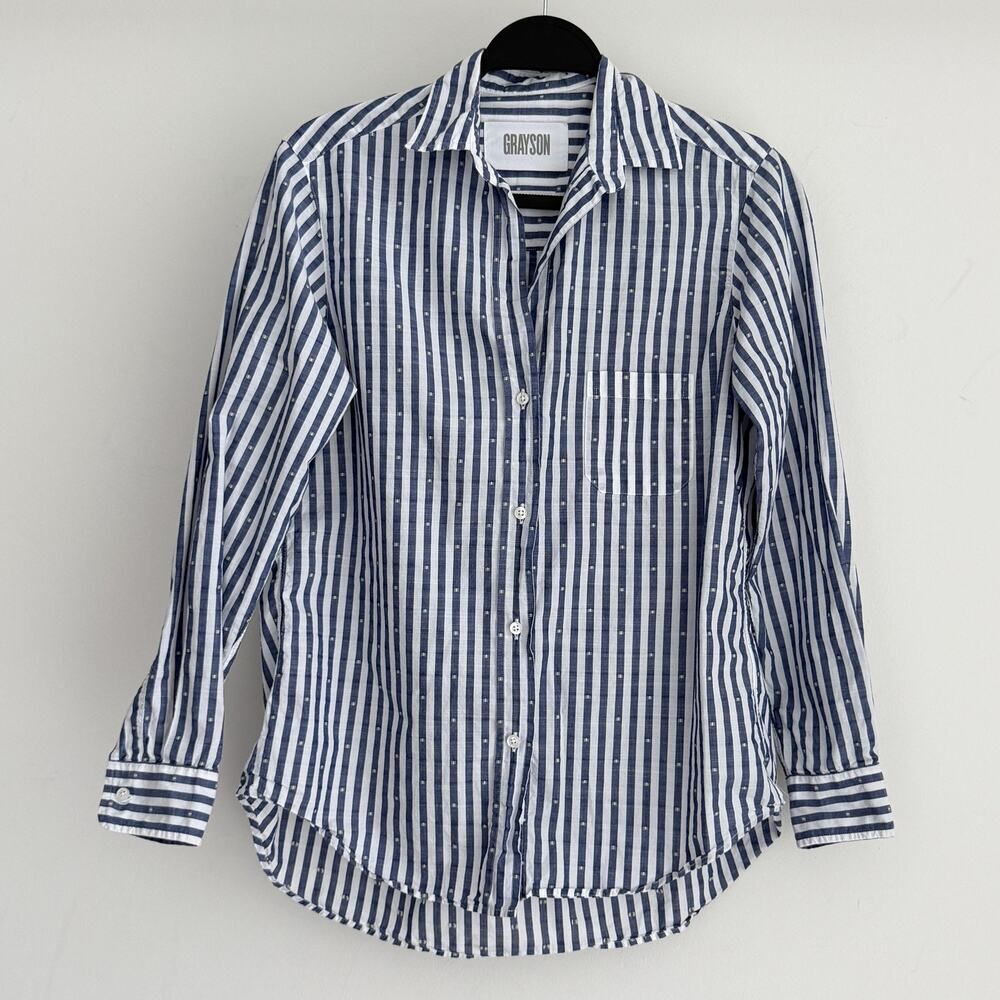 Grayson Frank & Eileen Shirt XS Blue Stripe The Hero Button Up Cotton Career